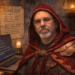 Frank Jamison portrayed as a fantasy styled developer wizard wearing a red hooded cloak and light armor, seated at a desk with a laptop displaying CSS Flexbox code, surrounded by candles, parchment notes labeled Flexbox rules, and shelves of books in a medieval study setting.