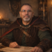Portrait of Frank Jamison dressed as a fantasy mapmaker seated at a wooden table, wearing a cloak and leather armor, looking directly at the viewer while studying a parchment map, with warm candlelight illuminating a medieval room filled with books, maps, and artifacts, evoking the theme of a web developer exploring how the browser shapes the digital world.